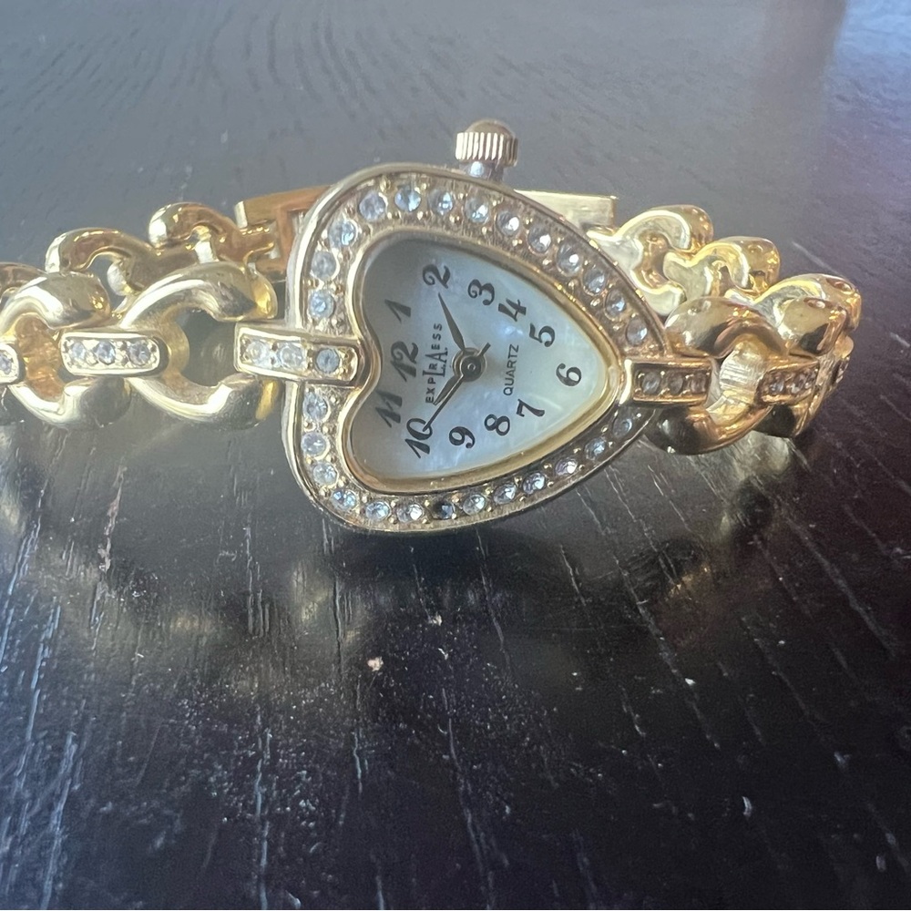 L.A. Express ladies vintage gold and jewel heart watch